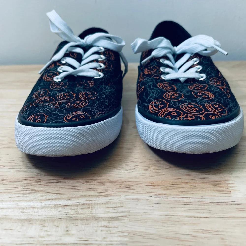 Isaac Mizrahi Halloween Pumpkin Skull Canvas Sneakers Black Orange Women's 9